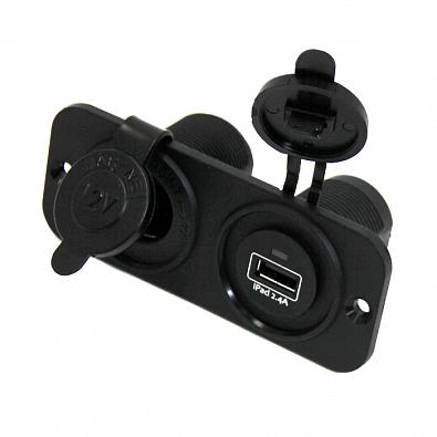 Изображение товара C30245B Панель с USB-разъемом 5В/2.4А и прикуривателем, черная