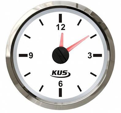 Изображение товара KY09100 Часы кварцевые аналоговые, белый циферблат/нержавеющий ободок, 12V, Ø52мм