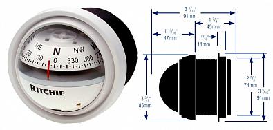 Изображение товара V-57W.2 Компас магнитный RITCHIE EXPLORER врезной, белый/подсветка 12V ()