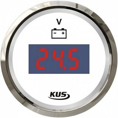 Изображение товара KY23100 Вольтметр цифровой 8-32V, белый циферблат/красные цифры/нержавеющий ободок, Ø52мм
