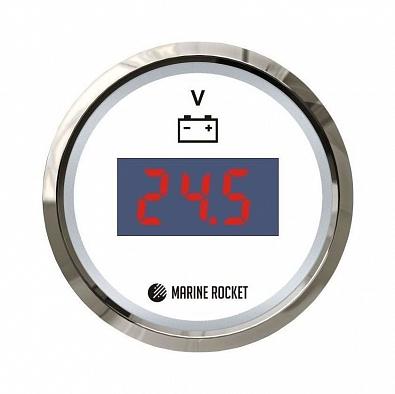 Изображение товара VMD0932WSMR Вольтметр цифровой 9-32 В, белый циферблат, нержавющий ободок, д. 52 мм, (Marine Rocket)