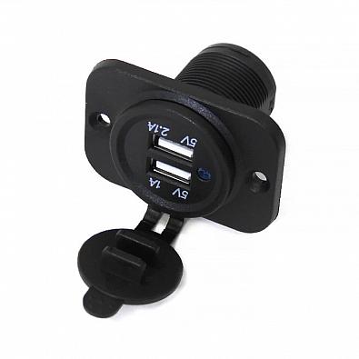 Изображение товара DS2113 Панель с двойным USB разъемом и подсветкой 12-24V, прямоуг., фронт.(NEKEKE)