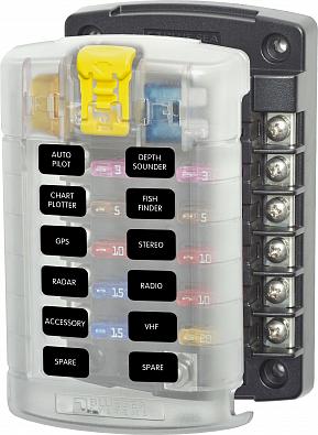Изображение товара 5029B Панель на 12 предохранителей ATC/ATO с крышкой, 133х84х38мм, до 32V/100A (Blue Sea, )