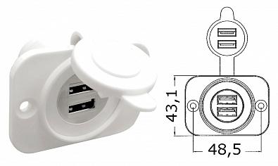 Изображение товара 14.516.11 Розетка 2xUSB 5V/2.1A, врезная на панели, белый пластик (Osculati, )