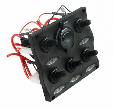 Изображение товара C91341LED Панель бортового питания с разъемом прикуривателя и диодной индикацией, 5 переключателей