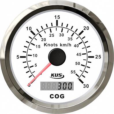 Изображение товара KY08105 Спидометр с модулем GPS 0-30 узлов (0-55 км/ч), белый циферблат/нержавеющий ободок, Ø85мм