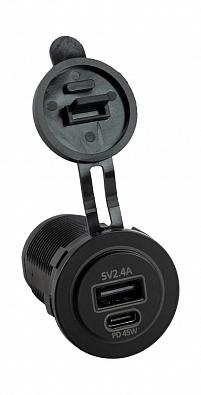 Изображение товара AS238 Разъем USB 5В 2.1А и USB PD Type-C, 45 Вт (Yih Sean )
