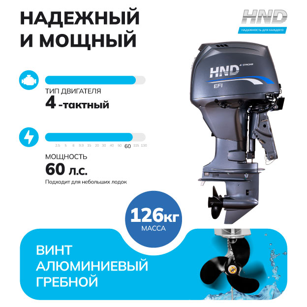 Изображение товара Лодочный мотор HND OB60FCIERTL редукция 2.33