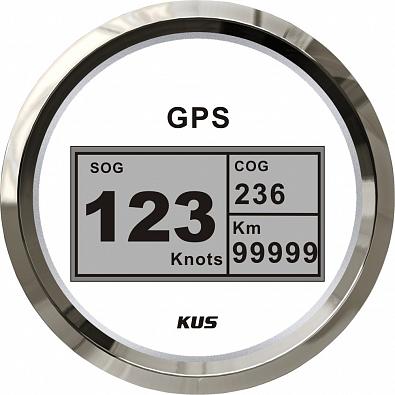 Изображение товара KY08109 GPS-спидометр цифровой, выносная антенна, белый циферблат/нержавеющий ободок, Ø85мм