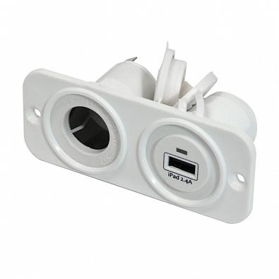 Изображение товара C30245W Панель с USB-разъемом 5В/2.4А и прикуривателем, белая