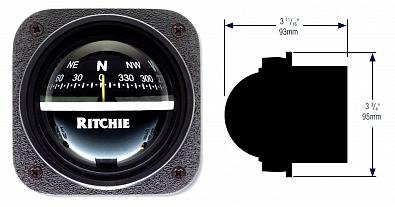Изображение товара V-537 Компас магнитный RITCHIE EXPLORER, черный корпус/черный циферблат, подсветка 12V ()
