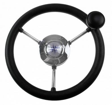 Изображение товара VN828050-01 Рулевое колесо LIPARI со спинером, обод черный/спицы серебряные, Ø280мм (Volanti Luisi,