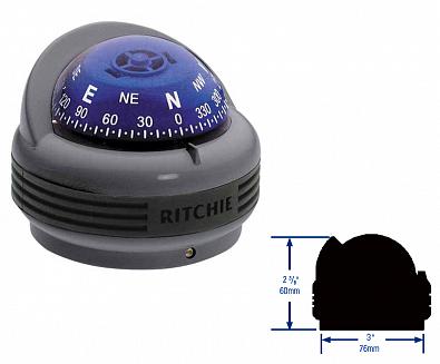 Изображение товара TR-33G Компас магнитный RITCHIE TREK, серый корпус/синий циферблат, подсветка зеленая 12V ()