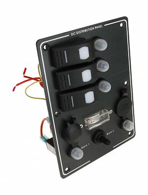Изображение товара AES121417A Панель бортового питания (вертикальная), 3 переключателя ON-OFF с автоматами, прикуривате
