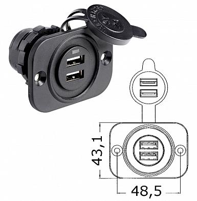 Изображение товара 14.516.01 Розетка 2xUSB 5V/2.1A, врезная на панели, черный пластик (Osculati, )