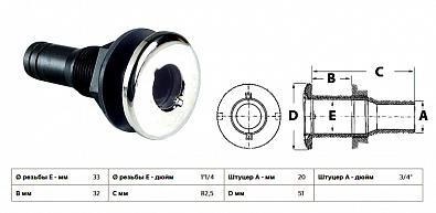 Изображение товара 17.327.05 Фитинг сливной (прямой) под шланг Ø29мм (1"1/4 ), резьба 1-1/4" (33 мм), черный пластик/не