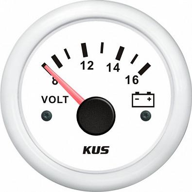 Изображение товара KY13304 Вольтметр аналоговый 8-16V, белый циферблат/белый ободок, 12V, Ø52мм