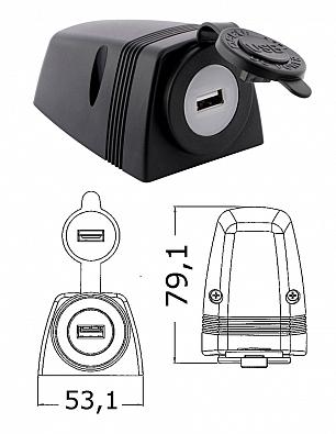 Изображение товара 14.516.03 Розетка USB 5V/2.1A c корпусом для крепления на плоскости, черный пластик (Osculati, )