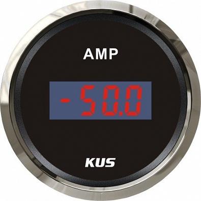 Изображение товара KY260041 Амперметр цифровой ±50A, черный циферблат/хромированный ободок, 12/24V, Ø52мм ()