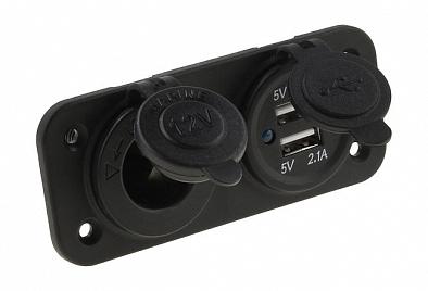 Изображение товара AES121438PU Панель врезная с USB-разъемом 2x5V/3.1А (1+2.1A) и прикуривателем 12V (AES.Co, )
