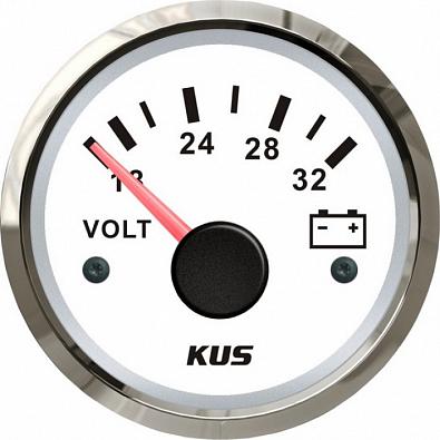 Изображение товара KY13101 Вольтметр аналоговый 18-32V, белый циферблат/нержавеющий ободок, Ø52мм