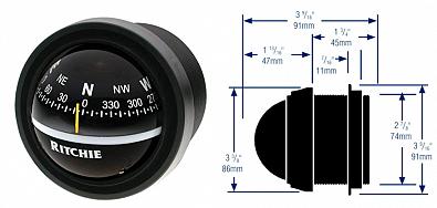 Изображение товара V-57.2 Компас магнитный RITCHIE EXPLORER врезной, черный/подсветка 12V ()
