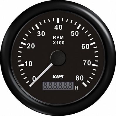 Изображение товара KY07206 Тахометр 0-8000 об/мин со счетчиком моточасов, черная шкала/ободок, Ø85мм