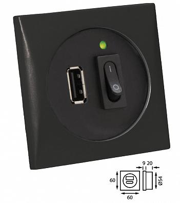 Изображение товара 14.494.11 Розетка USB 5V/2A с выключателем, 12/24V, черный пластик (Osculati, )