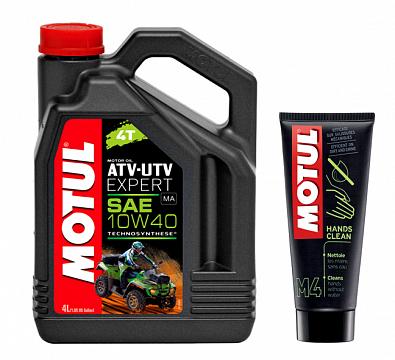 Изображение товара 108821 Моторное масло MOTUL ATV-UTV Expert 4T 10W40, 4л + очиститель M4 Hands Clean, 0.1л