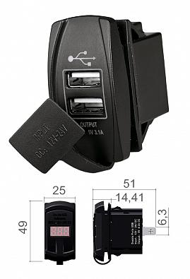 Изображение товара 14.195.60 Гнездо питания 2xUSB (2.1+1.0A), 12/24V, 49x25x51мм (Osculati, )