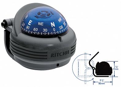 Изображение товара TR-31G Компас магнитный RITCHIE TREK на кронштейне, серый корпус/синий циферблат, подсветка зеленая