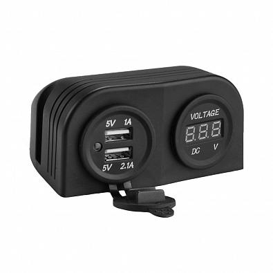 Изображение товара SK-DS6-2023/4010 Разъем USB Skipper 5В 3.1А и цифровой вольтметр для крепления на приборную панель