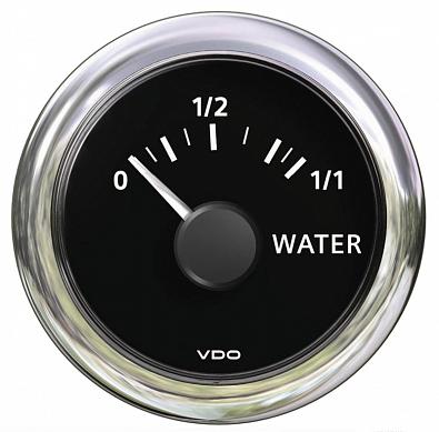 Изображение товара 27.584.01 Указатель уровень воды VDO, 10-180 Ом/12-24V, черный циферблат/хромированный ободок, Ø52мм
