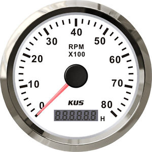 Изображение товара KY07107 Тахометр 0-8000 об/мин со счетчиком моточасов (делитель 1-10), белый циферблат/нержавеющий о