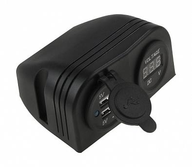 Изображение товара AES121440UV Разъем USB 2x5V/1+2.1А и цифровой вольтметр для крепления на панель (AES.Co, )