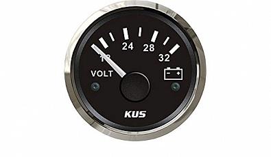 Изображение товара KY13001 Вольтметр аналоговый 18-32V, черный циферблат/нержавеющий ободок, Ø52мм
