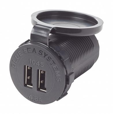 Изображение товара 1045B Разъем USB 5V (2.4+2.4А) врезной, 9-32V, черный пластик (Blue Sea, )