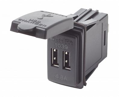 Изображение товара 1039B Разъем USB 5V (2.4+2.4А) врезной для приборной панели, 9-32V, черный пластик (Blue Sea, )