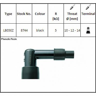Изображение товара LB05EZ Колпачок свечи зажигания NGK LB05EZ/8744 (резистор 5кОм) OEM: 85G-82370-20, 8K1-82370-20