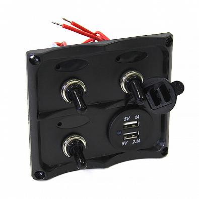 Изображение товара TF3J/U Панель переключателей 3шт с разъемом USB (NEKEKE)