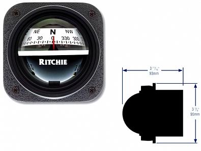 Изображение товара V-537W Компас магнитный RITCHIE EXPLORER, черный корпус/белый циферблат, подсветка 12V ()