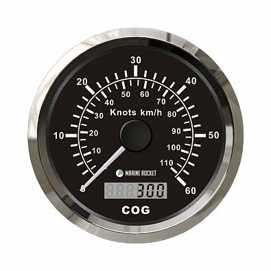 Изображение товара SMAGPS060BSMR GPS-спидометр аналоговый 0-60 узлов, черный циферблат, нержавеющий ободок, выносная а