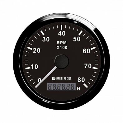 Изображение товара TM8010BBMR Тахометр 0-8000 об/мин со счетчиком моточасов делитель 1-10, черный циферблат, черный обо