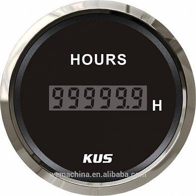 Изображение товара KY39000 Счетчик моточасов цифровой 0-99999 ч, черный циферблат/нержавеющий ободок, Ø52мм