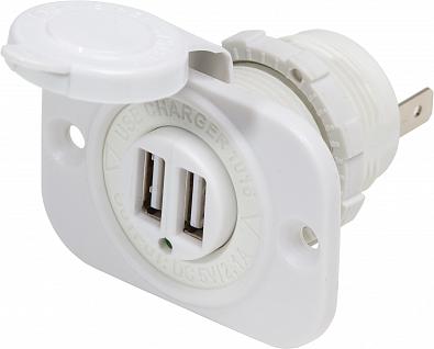 Изображение товара 1016200B Разъем USB 5V (2.1A/1+1А) врезной на панели, 9-32V, белый пластик (Blue Sea, )
