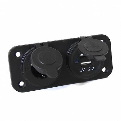 Изображение товара DS4-1011/2013 Панель с USB-разъемом 5В/2.4А и прикуривателем, черная (NEKEKE)