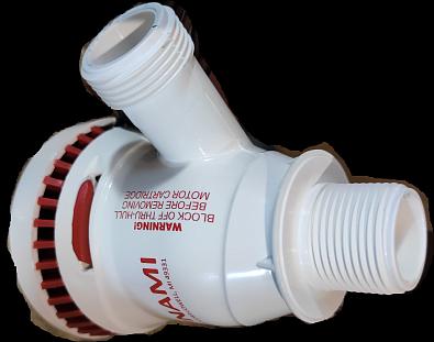Изображение товара 4643-1 Помпа аэраторная Attwood TSUNAMI T500 , 38л/мин, 12V/1.8A, Øпатрубков - 3/4\"(19 мм), длина вх