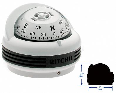 Изображение товара TR-33W Компас магнитный RITCHIE TREK, белый корпус/белый циферблат, подсветка зеленая 12V ()