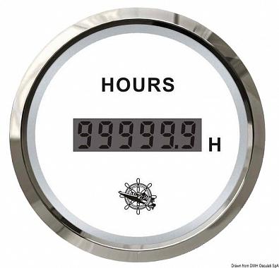 Изображение товара 27.322.36 Счетчик моточасов 0-99999ч (цифровой), белый циферблат/хромированный ободок, Ø52мм (Oscula