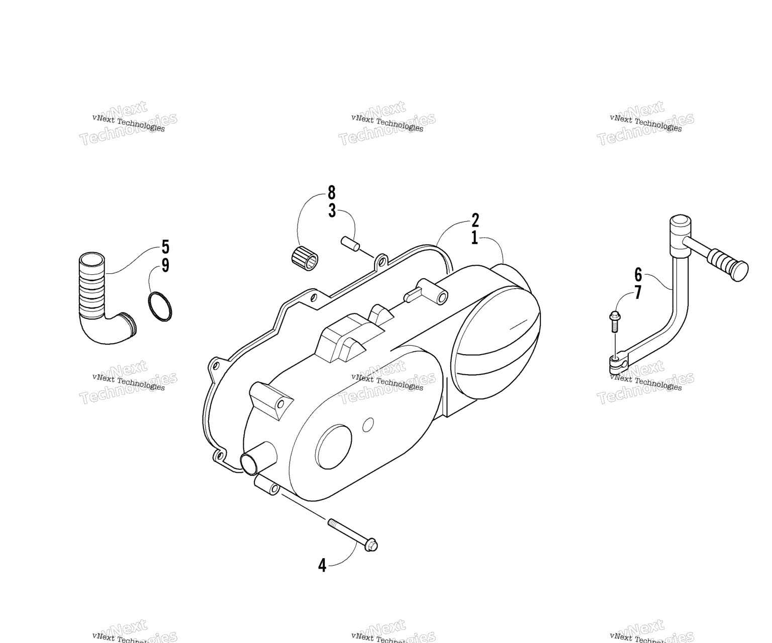 Схема узла Левая Крышка Crankcase Сборка